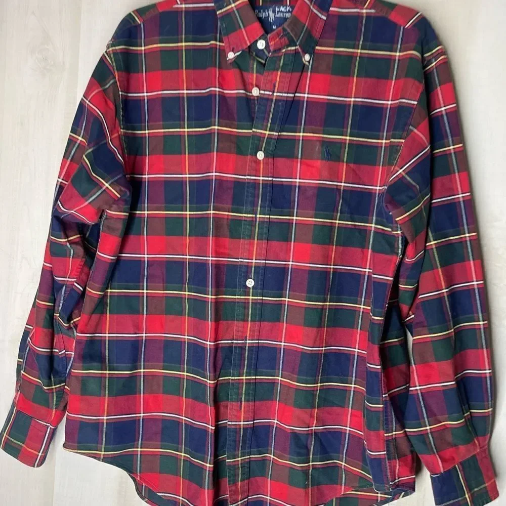 Ralph Lauren red plaid long‎ sleeve button down shirt, size 12
